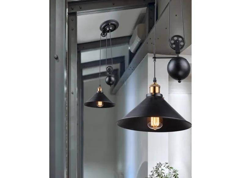 Pendelleuchte LENIUS mit Metallschirm Schwarz, Höhe 90cm-180cm