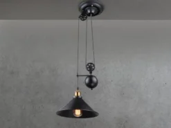 Pendelleuchte LENIUS mit Metallschirm Schwarz, Höhe 90cm-180cm