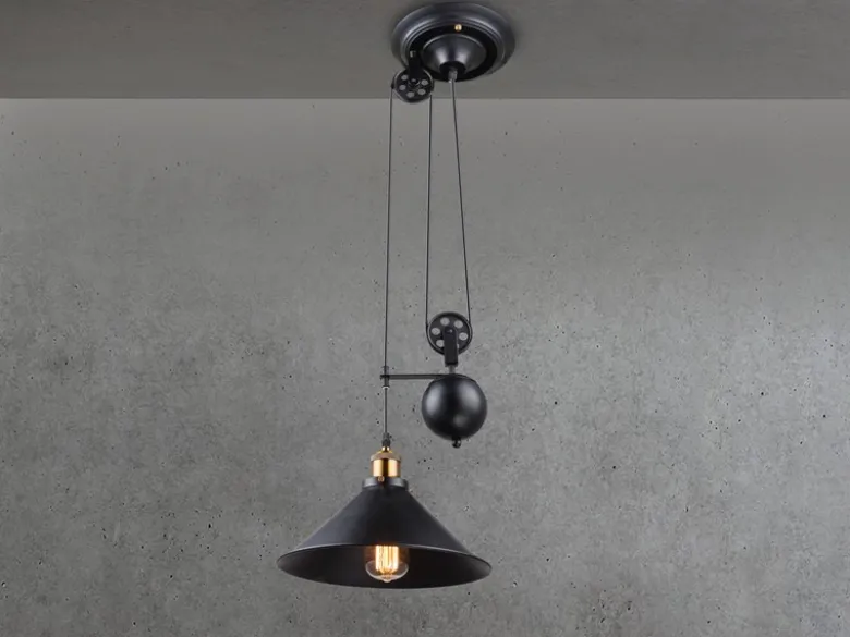 Pendelleuchte LENIUS mit Metallschirm Schwarz, Höhe 90cm-180cm