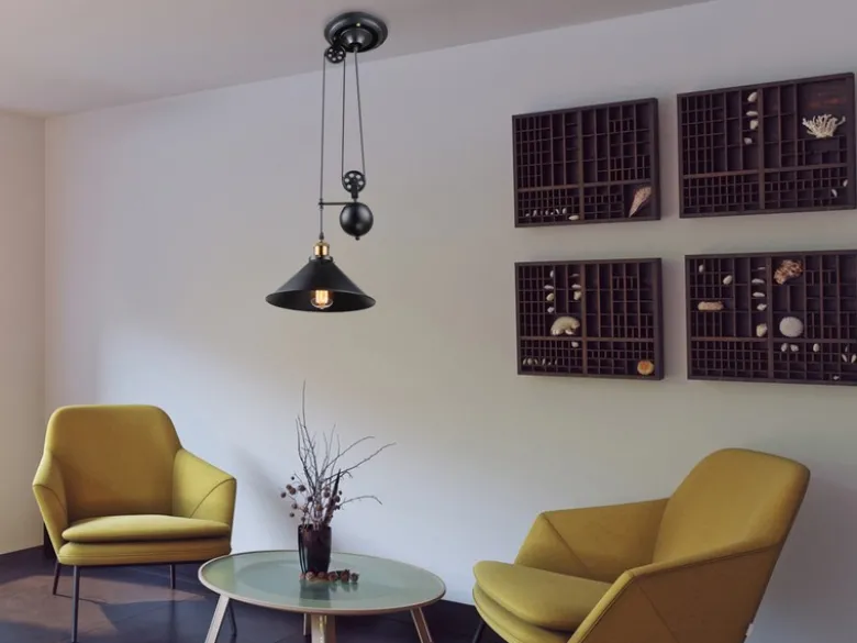 Pendelleuchte LENIUS mit Metallschirm Schwarz, Höhe 90cm-180cm