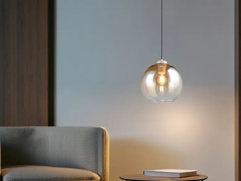 Pendelleuchte LIORA höhenverstellbar 1-flammig mit Glaskugel Bernstein, Ø 25cm