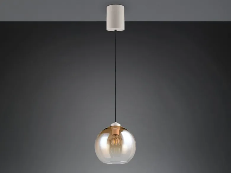 Pendelleuchte LIORA höhenverstellbar 1-flammig mit Glaskugel Bernstein, Ø 25cm