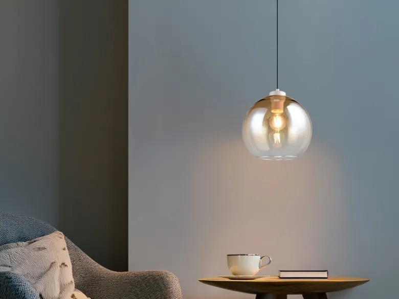 Pendelleuchte LIORA höhenverstellbar 1-flammig mit Glaskugel Bernstein, Ø 25cm