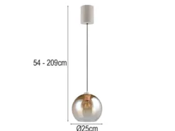 Pendelleuchte LIORA höhenverstellbar 1-flammig mit Glaskugel Bernstein, Ø 25cm