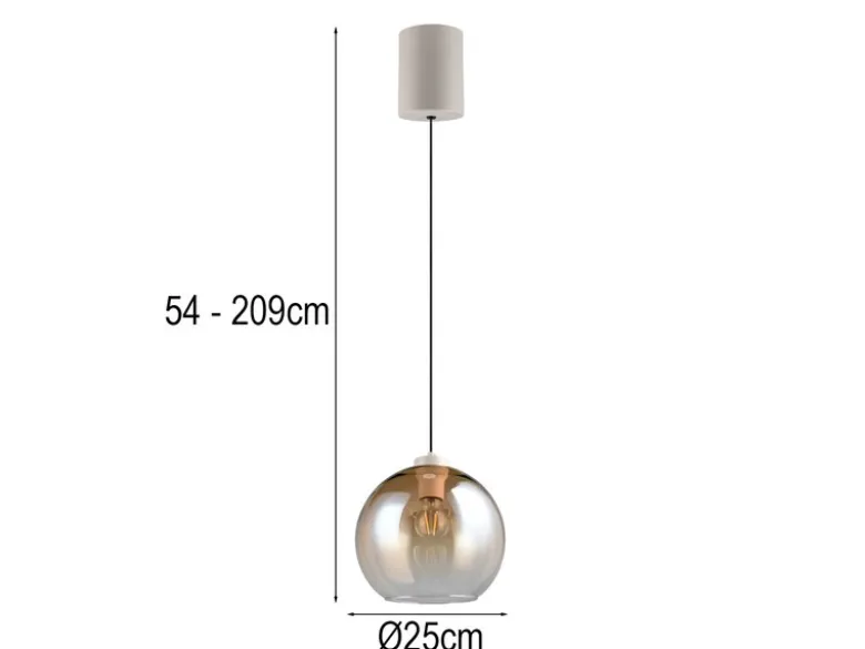 Pendelleuchte LIORA höhenverstellbar 1-flammig mit Glaskugel Bernstein, Ø 25cm