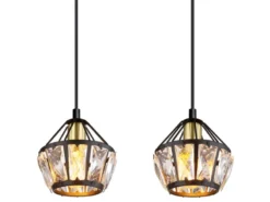 Pendelleuchte LOIS 4-flammig Metall Schwarz Gold mit Glaskristallen, Breite 73cm