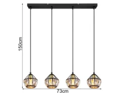 Pendelleuchte LOIS 4-flammig Metall Schwarz Gold mit Glaskristallen, Breite 73cm