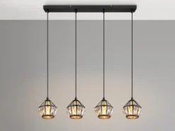 Pendelleuchte LOIS 4-flammig Metall Schwarz Gold mit Glaskristallen, Breite 73cm