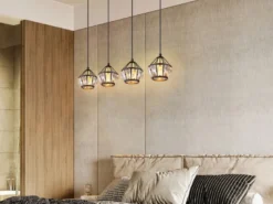 Pendelleuchte LOIS 4-flammig Metall Schwarz Gold mit Glaskristallen, Breite 73cm