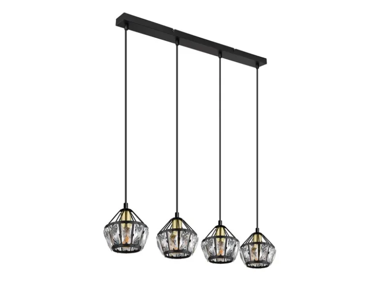 Pendelleuchte LOIS 4-flammig Metall Schwarz Gold mit Glaskristallen, Breite 73cm