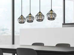 Pendelleuchte LOIS 4-flammig Metall Schwarz Gold mit Glaskristallen, Breite 73cm
