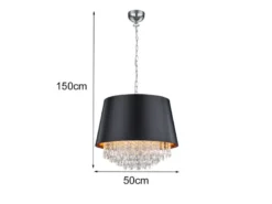 Pendelleuchte LORELEY mit Stoffschirm Schwarz Gold & Kristall, Ø 50cm