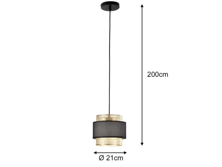 Pendelleuchte LOUNGE einflammig, Metall Gold mit Stoffblende Schwarz, Ø 21cm