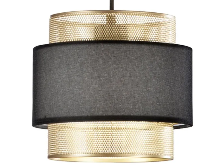 Pendelleuchte LOUNGE einflammig, Metall Gold mit Stoffblende Schwarz, Ø 21cm
