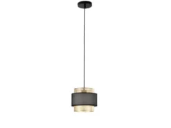 Pendelleuchte LOUNGE einflammig, Metall Gold mit Stoffblende Schwarz, Ø 21cm