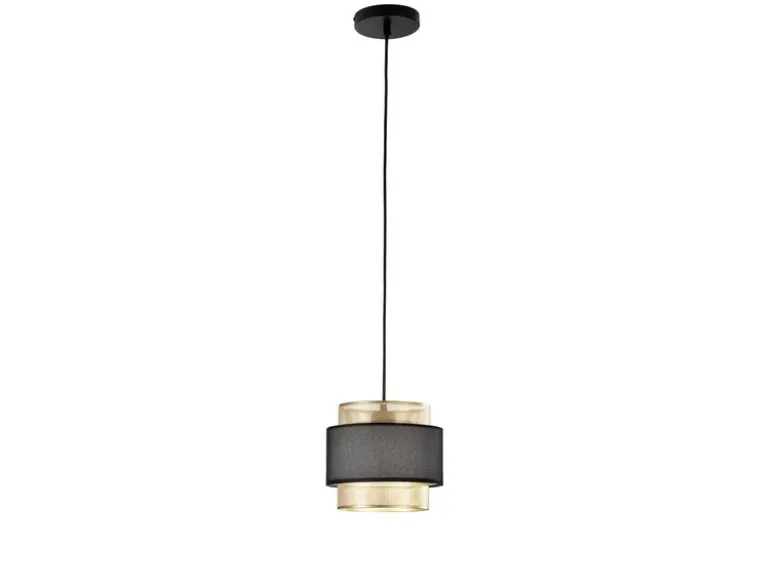 Pendelleuchte LOUNGE einflammig, Metall Gold mit Stoffblende Schwarz, Ø 21cm