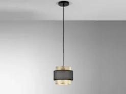 Pendelleuchte LOUNGE einflammig, Metall Gold mit Stoffblende Schwarz, Ø 21cm