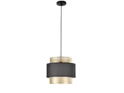Pendelleuchte LOUNGE einflammig, Metall Gold mit Stoffblende Schwarz, Ø 35cm