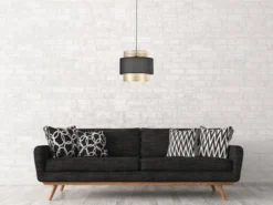 Pendelleuchte LOUNGE einflammig, Metall Gold mit Stoffblende Schwarz, Ø 35cm