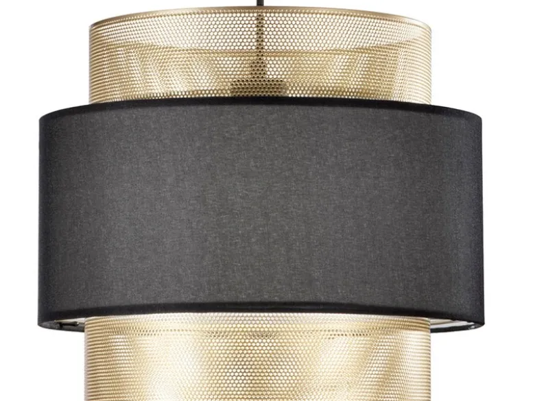 Pendelleuchte LOUNGE einflammig, Metall Gold mit Stoffblende Schwarz, Ø 35cm