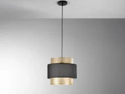 Pendelleuchte LOUNGE einflammig, Metall Gold mit Stoffblende Schwarz, Ø 35cm