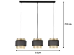 Pendelleuchte LOUNGE 3-flammig, Metall Gold mit Stoffblende Schwarz, Breite 85cm
