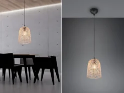 Pendelleuchte LOVIS Rattan Geflecht Natur im Boho Stil Ø 19cm