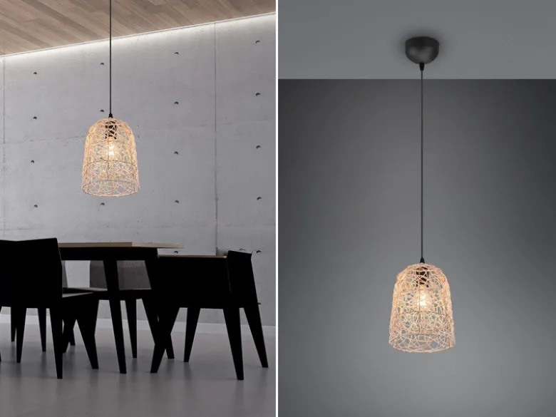 Pendelleuchte LOVIS Rattan Geflecht Natur im Boho Stil Ø 19cm
