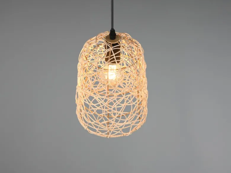 Pendelleuchte LOVIS Rattan Geflecht Natur im Boho Stil Ø 19cm
