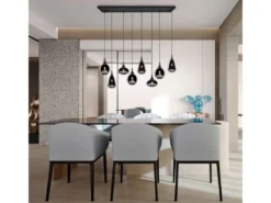 Pendelleuchte LUMINA 8 flammig Glas Chrom verspiegelt & Rauchglas Optik, B:121cm