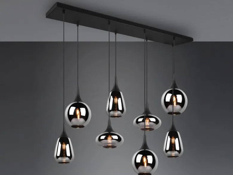 Pendelleuchte LUMINA 8 flammig Glas Chrom verspiegelt & Rauchglas Optik, B:121cm