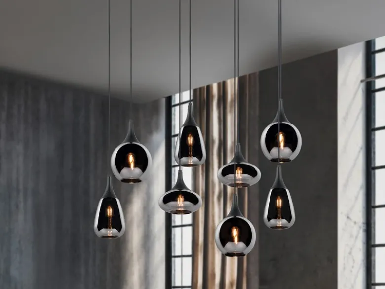Pendelleuchte LUMINA 8 flammig Glas Chrom verspiegelt & Rauchglas Optik, B:121cm