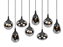 Pendelleuchte LUMINA 8 flammig Glas Chrom verspiegelt & Rauchglas Optik, B:121cm
