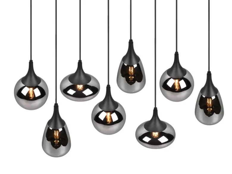 Pendelleuchte LUMINA 8 flammig Glas Chrom verspiegelt & Rauchglas Optik, B:121cm
