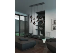 Pendelleuchte LUMINA 8 flammig Glas Chrom verspiegelt & Rauchglas Optik, B:121cm