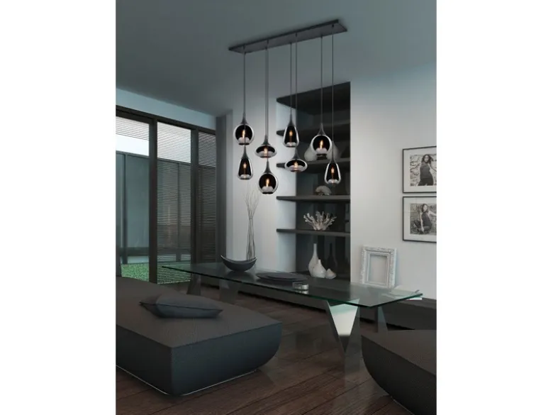 Pendelleuchte LUMINA 8 flammig Glas Chrom verspiegelt & Rauchglas Optik, B:121cm