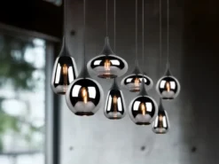 Pendelleuchte LUMINA 8 flammig Glas Chrom verspiegelt & Rauchglas Optik, B:121cm