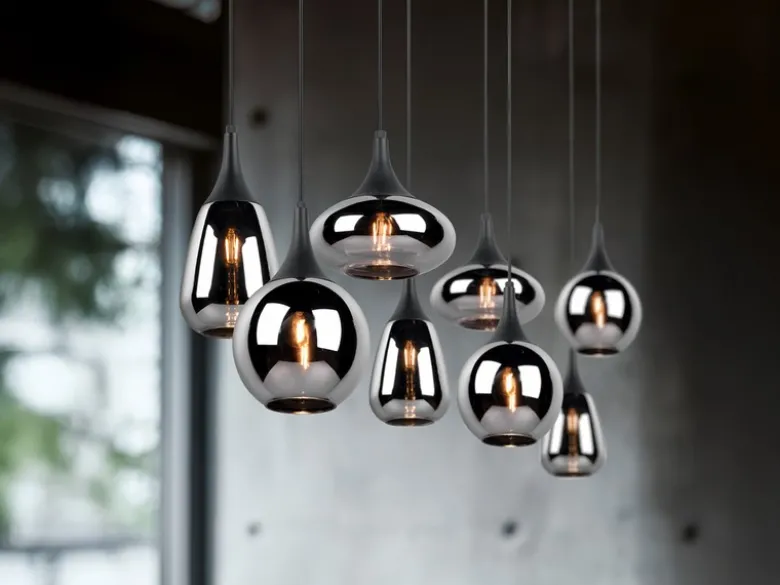 Pendelleuchte LUMINA 8 flammig Glas Chrom verspiegelt & Rauchglas Optik, B:121cm