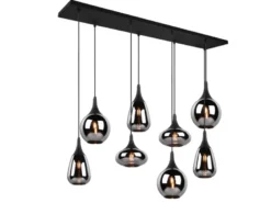 Pendelleuchte LUMINA 8 flammig Glas Chrom verspiegelt & Rauchglas Optik, B:121cm