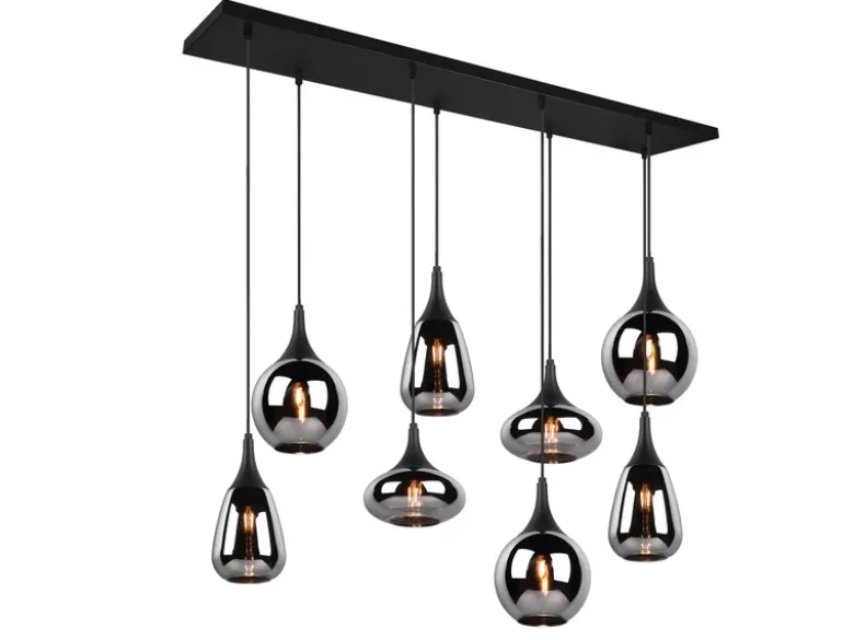 Pendelleuchte LUMINA 8 flammig Glas Chrom verspiegelt & Rauchglas Optik, B:121cm