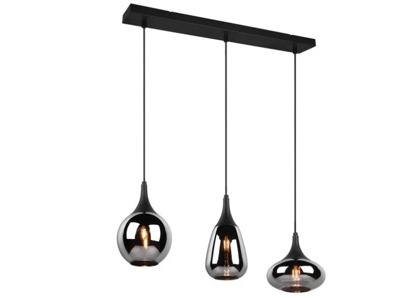 Pendelleuchte LUMINA 3-flammig Glas Chrom verspiegelt & Rauchglas Optik, B: 69cm