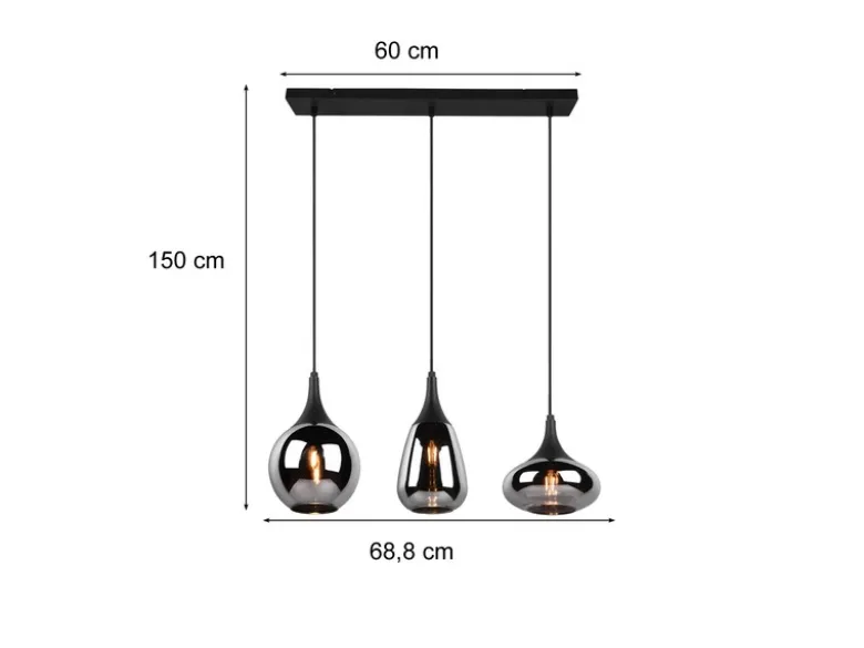 Pendelleuchte LUMINA 3-flammig Glas Chrom verspiegelt & Rauchglas Optik, B: 69cm