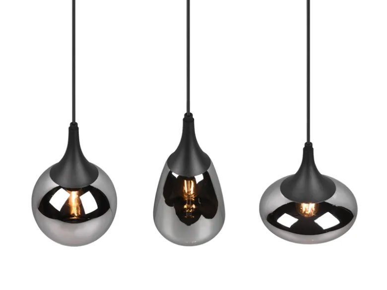 Pendelleuchte LUMINA 3-flammig Glas Chrom verspiegelt & Rauchglas Optik, B: 69cm