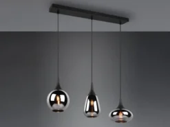 Pendelleuchte LUMINA 3-flammig Glas Chrom verspiegelt & Rauchglas Optik, B: 69cm