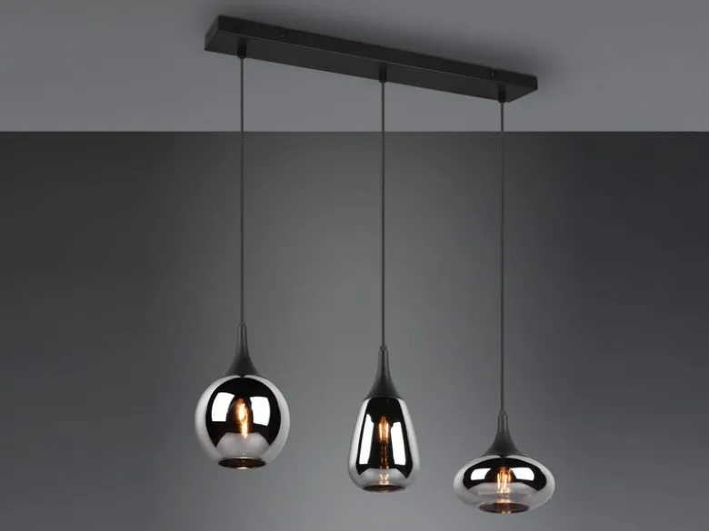 Pendelleuchte LUMINA 3-flammig Glas Chrom verspiegelt & Rauchglas Optik, B: 69cm