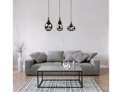 Pendelleuchte LUMINA 3-flammig Glas Chrom verspiegelt & Rauchglas Optik, B: 69cm