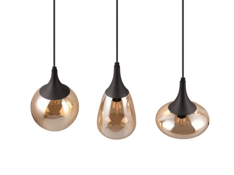 Pendelleuchte LUMINA 3-flammig, Glas Lampenschirme amberfarbig, Breite 70cm