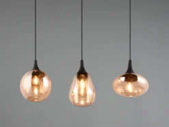 Pendelleuchte LUMINA 3-flammig, Glas Lampenschirme amberfarbig, Breite 70cm