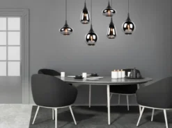 Pendelleuchte LUMINA 6 flammig Glas Chrom verspiegelt & Rauchglas Optik, B: 93cm