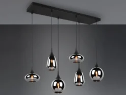 Pendelleuchte LUMINA 6 flammig Glas Chrom verspiegelt & Rauchglas Optik, B: 93cm
